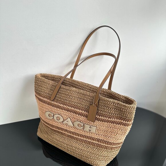 COACH Woven Raffia ToteSummer EssentialLeather Straps